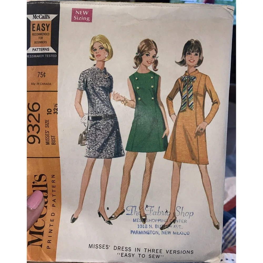 Vintage 1968 McCalls 9326 Sewing Pattern Misses Dress Size 10 Bust 32.5